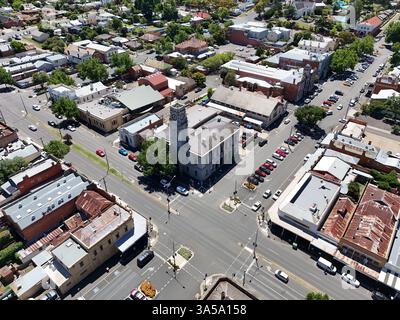 Luftaufnahme des Stadtzentrums von Castlemaine, Victoria Australien Stockfoto