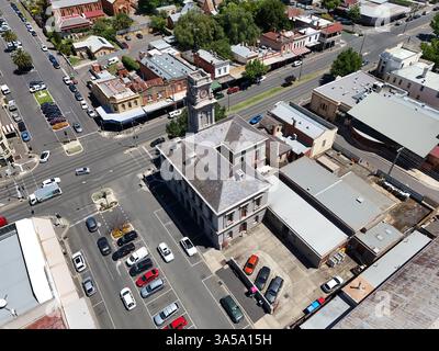 Luftaufnahme des Stadtzentrums von Castlemaine, Victoria Australien Stockfoto