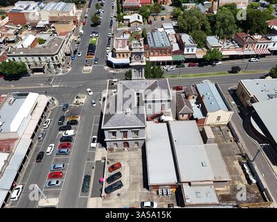 Luftaufnahme des Stadtzentrums von Castlemaine, Victoria Australien Stockfoto