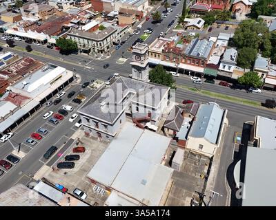 Luftaufnahme des Stadtzentrums von Castlemaine, Victoria Australien Stockfoto