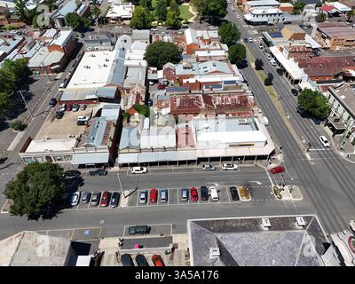 Luftaufnahme des Stadtzentrums von Castlemaine, Victoria Australien Stockfoto