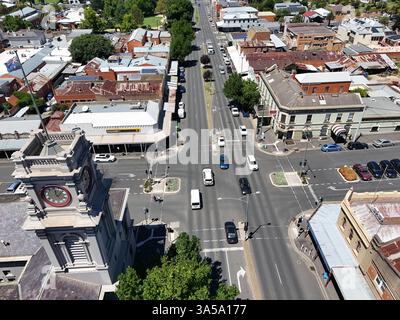 Luftaufnahme des Stadtzentrums von Castlemaine, Victoria Australien Stockfoto