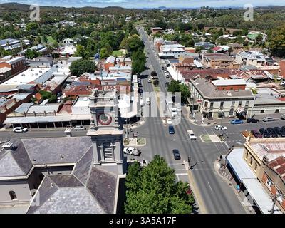 Luftaufnahme des Stadtzentrums von Castlemaine, Victoria Australien Stockfoto