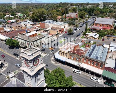 Luftaufnahme des Stadtzentrums von Castlemaine, Victoria Australien Stockfoto