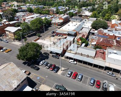 Luftaufnahme des Stadtzentrums von Castlemaine, Victoria Australien Stockfoto