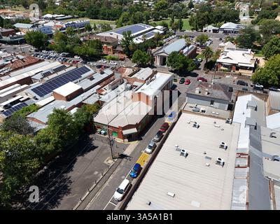 Luftaufnahme des Stadtzentrums von Castlemaine, Victoria Australien Stockfoto