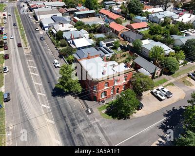Luftaufnahme des Stadtzentrums von Castlemaine, Victoria Australien Stockfoto