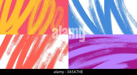 Pinselstrich Hintergrund. Poster mit Streifenmuster und trockenen Pinsellinien, organische Textur mit vier Distress Ink Pinsel. Moderner gemalter Bannervektor Stock Vektor