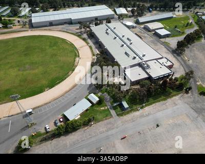 Luftaufnahme der Bendigo International Raceway Track, Marong Raceway Bebdigo Showgrounds Stockfoto