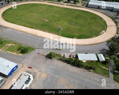 Luftaufnahme der Bendigo International Raceway Track, Marong Raceway Bebdigo Showgrounds Stockfoto