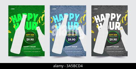 Happy Hour-Werbeplakat, bearbeitbare Preise. Ideal für Barangebote, Pub-Werbung und Restaurant-Drinks Stock Vektor