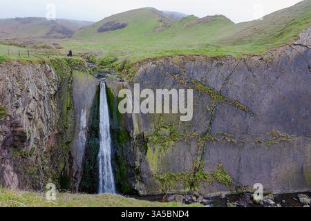 Speke's Mill Mouth Waterfall, der höchste Wasserfall auf der Hartland-Halbinsel mit 15 Metern: North Devon Coast, UK Stockfoto