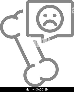 Menschlicher Knochen mit traurigem Gesicht in Sprechblase-Symbol. Das innere Organsymbol der Krankheiten. Vektorabbildung. Stock Vektor