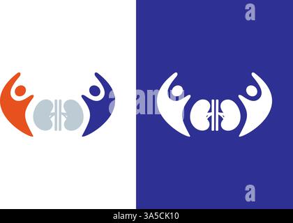 Nierenpflege und Familienlogo-Kombination. Design-Vorlage des Logotyps der medizinischen Klinik. Stock Vektor