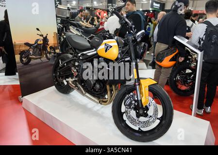 ISTANBUL, TÜRKEI - 16. MÄRZ 2025: Triumph-Motorräder auf der Motobike Istanbul 2025 im Istanbul Expo Center (IFM) zu sehen. Stockfoto