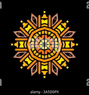 Minimales Mandala-Blumendesign orientalisches Muster mit dekorativem Element Konzept Entspannen und Meditation für Seite Logobuch auf schwarzem Hintergrund Stockfoto