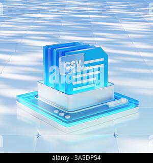 3D-Symbol einer CSV-Datei, die in digitale Datenelemente und Cloud-Verarbeitungstechnologie integriert ist. Stockfoto