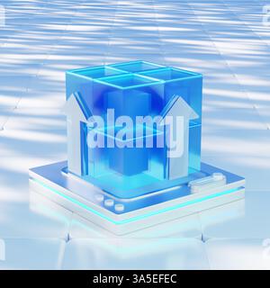 3D-Symbol für Cloud-Computing, das mit einem Server verbunden ist und moderne Datenverarbeitungstechnologie darstellt. Stockfoto