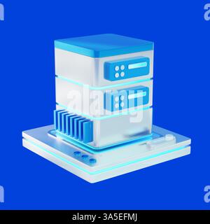 3D-Symbol für Cloud-Computing, das mit einem Server verbunden ist und moderne Datenverarbeitungstechnologie darstellt. Stockfoto