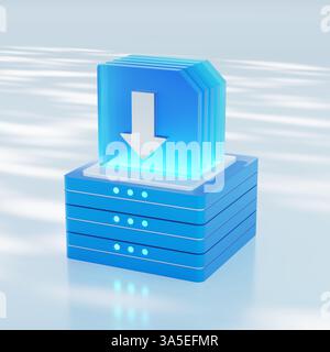 3D-Symbol eines Cloud-Computing, das mit digitalen Datenelementen und Serververarbeitungstechnologie integriert ist. Stockfoto