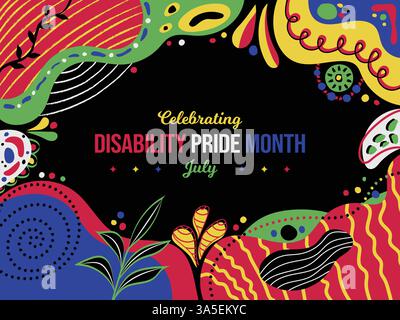 Memphis-Hintergrund Zum „Disability Pride Month“. Poster mit abstrakter Textur für Juli. Vektorillustration für horizontales Banner. Website-Header Stock Vektor