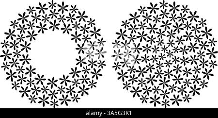 Abstrakte Blumen Kreisrahmen Runder monochromer Hintergrund Textur Kopierraum Vorlagensatz 2. Isolierte Vektor-Illustration Thematische Karten, Posting, Bloggen oder Web Promo Promo Promo Prospekt, Banner, Preis Stock Vektor