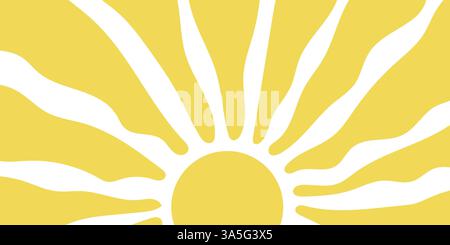 Grooviges helles gelbes Sunburst-Design mit welligen Linien auf weißem Hintergrund Stock Vektor