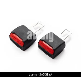 Autobefestigung Sicherheitsgurt Sicherheitsgurt isoliert auf weißem Hintergrund Stockfoto