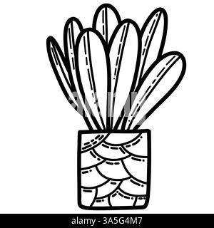 Schwarz-weiß dekorative Pflanze in Pot Line Art Zeichnung Illustration Stock Vektor