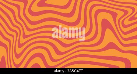 Abstraktes gewelltes Groovy Banner in leuchtenden Orange- und Rottönen Stock Vektor