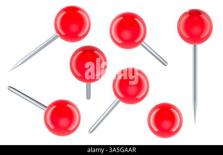 Rundkopf-Druckstifte, 3D-Rendering isoliert auf weißem Hintergrund Stockfoto