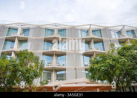Balkone eines Hotels in Malaga, Andalusien, Spanien, Stockfoto