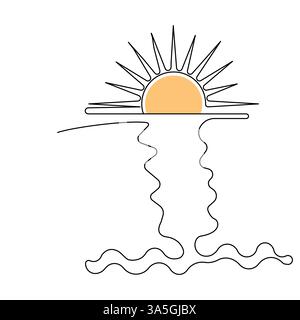 Sonnenuntergang ununterbrochene einzeilige Zeichnung der Natur Sonnenuntergang Vektor Kunst Illustration Stock Vektor