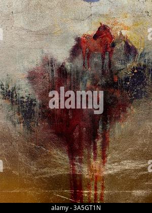 Horses in Red Abstract Painting von Shahpari Bahrami Stockfoto