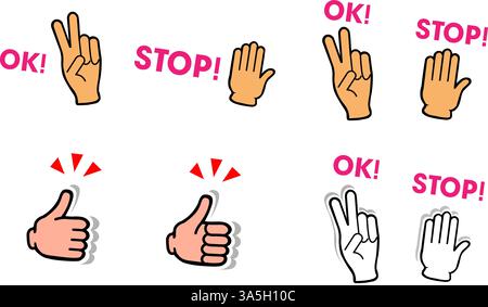 ok. Stoppen. Die Hand nach oben. Geste. Gruppe von leeren Vorlagen Hintergrund. Stock Vektor