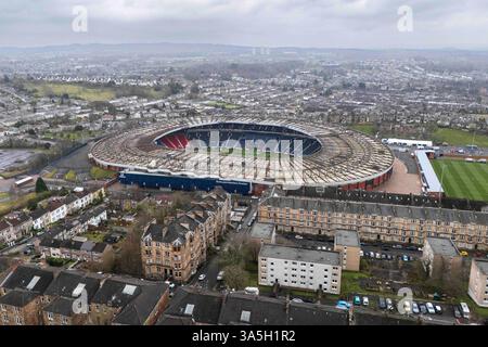 Hampden Park, Glasgow, Großbritannien. März 2025. UEFA Nations League Play offs International Football, Second Leg, Schottland gegen Griechenland; Luftaufnahme des Hampden Park, Heimstadion der schottischen Nationalmannschaft Credit: Action Plus Sports/Alamy Live News Credit: Action Plus Sports Images/Alamy Live News Stockfoto