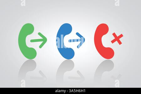 Satz von Aktionssymbolen und -Schildern für Anrufübernehmer mit silbernem Hintergrund Stock Vektor