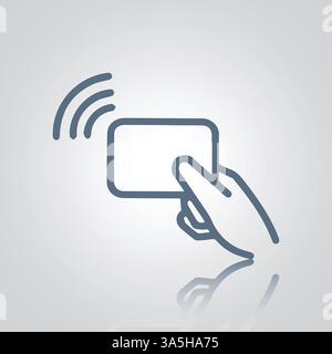 Symbol für Kreditkarte in der Hand, Symbol für kontaktlose Zahlung, NFC-Symbol, Debitkartengrafik Stock Vektor
