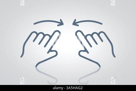 Zoom-Handzeichen, Handgestensymbole mit Schatten und silbernem abstrakten Hintergrund Stock Vektor