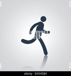 Symbol für Walking Person, Symbol für laufendes schnelles Laufen, Zeichen für Trainingsmann, mit silbernem Hintergrund Stock Vektor