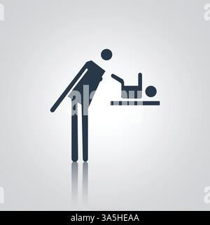 Wickelsymbol, Babysymbol anziehen, Mutter, die Baby kleidet, mit silbernem abstrakten Hintergrund Stock Vektor