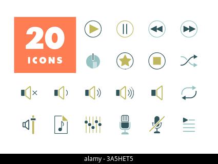 Vektorsymbole für die Multimedia-Benutzeroberfläche festgelegt. Graph-Symbol für Musik und Sound Website und Apps Design, Logo, App, UI Stock Vektor