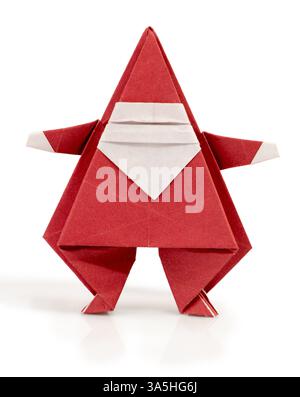 Santa Claus Papier gemacht. Origami Weihnachtsmann weiß isoliert Stockfoto