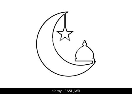 Durchgehende einzeilige Zeichnung von islamischem arabischem Halbmond, Stern, Ramadan, Kareem, Eid Mubarak, Vektorabbildung Stock Vektor