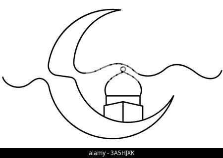Durchgehende einzeilige Zeichnung von islamischem arabischem Halbmond, Stern, Ramadan, Kareem, Eid Mubarak, Vektorabbildung Stock Vektor