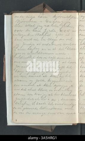 OLE E. Rølvaag Tagebuch, das 1896 geschrieben wurde, beschreibt seine Reise von Donna in Norwegen in die Vereinigten Staaten. Dieses historische Dokument, das von der Norwegisch-Amerikanischen Historischen Vereinigung aufbewahrt wurde, bietet eine persönliche Perspektive auf die Erfahrung von Einwanderern im späten 19. Jahrhundert. Stockfoto