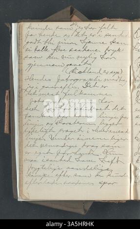 Das Einwanderungstagebuch von OLE E. Rølvaag 1896 dokumentiert seine Reise von Donna in Norwegen in die Vereinigten Staaten. Die Norwegisch-amerikanische Historische Vereinigung bewahrt dieses historische Dokument auf, das eine wertvolle Quelle für das Verständnis der Erfahrung von Emigranten aus dem 19. Jahrhundert ist. Stockfoto