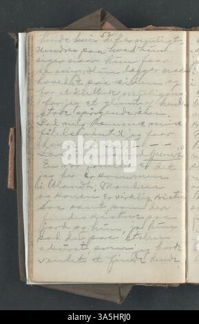 OLE E. Rølvaag Einwanderungstagebuch von 1896 beschreibt seine Reise von Donna in Norwegen in die Vereinigten Staaten. Es wurde von der Norwegisch-amerikanischen Historischen Vereinigung aufbewahrt und bietet einen detaillierten und authentischen Einblick in die Erfahrung von Emigranten im späten 19. Jahrhundert. Stockfoto