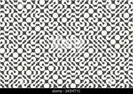 Monochromer Technologiehintergrund, abstrakte geometrische bg mit zufällig platzierten Designelementen, nahtlose Vektormuster komplizierte verbundene Formen im chao Stock Vektor