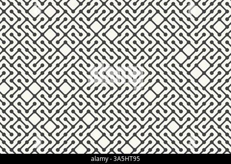 Monochromer Technologiehintergrund, abstrakte geometrische bg mit zufällig platzierten Designelementen, nahtlose Vektormuster komplizierte verbundene Formen im chao Stock Vektor